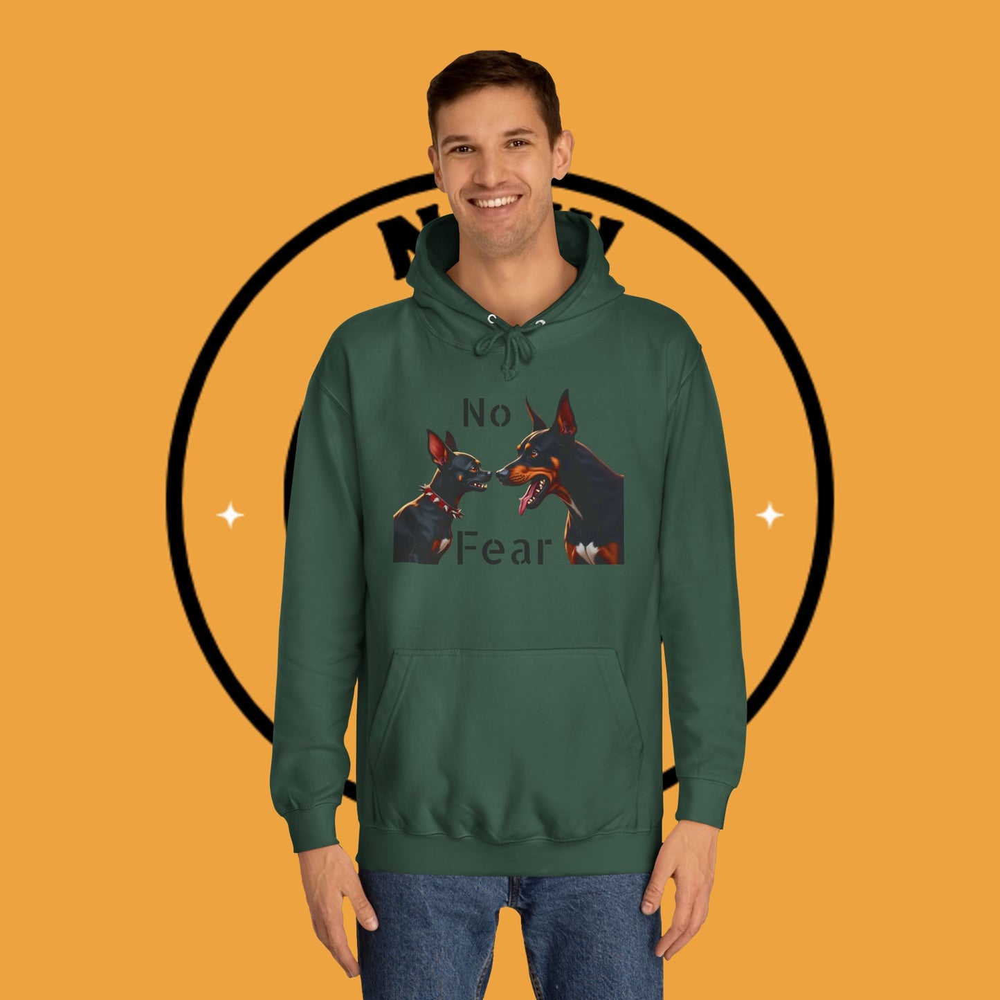 "Fearless Chihuahua vs Doberman Hoodie | Small Dog Big Attitude | David Goliath Pet Art | Brave Little Dog Gift"