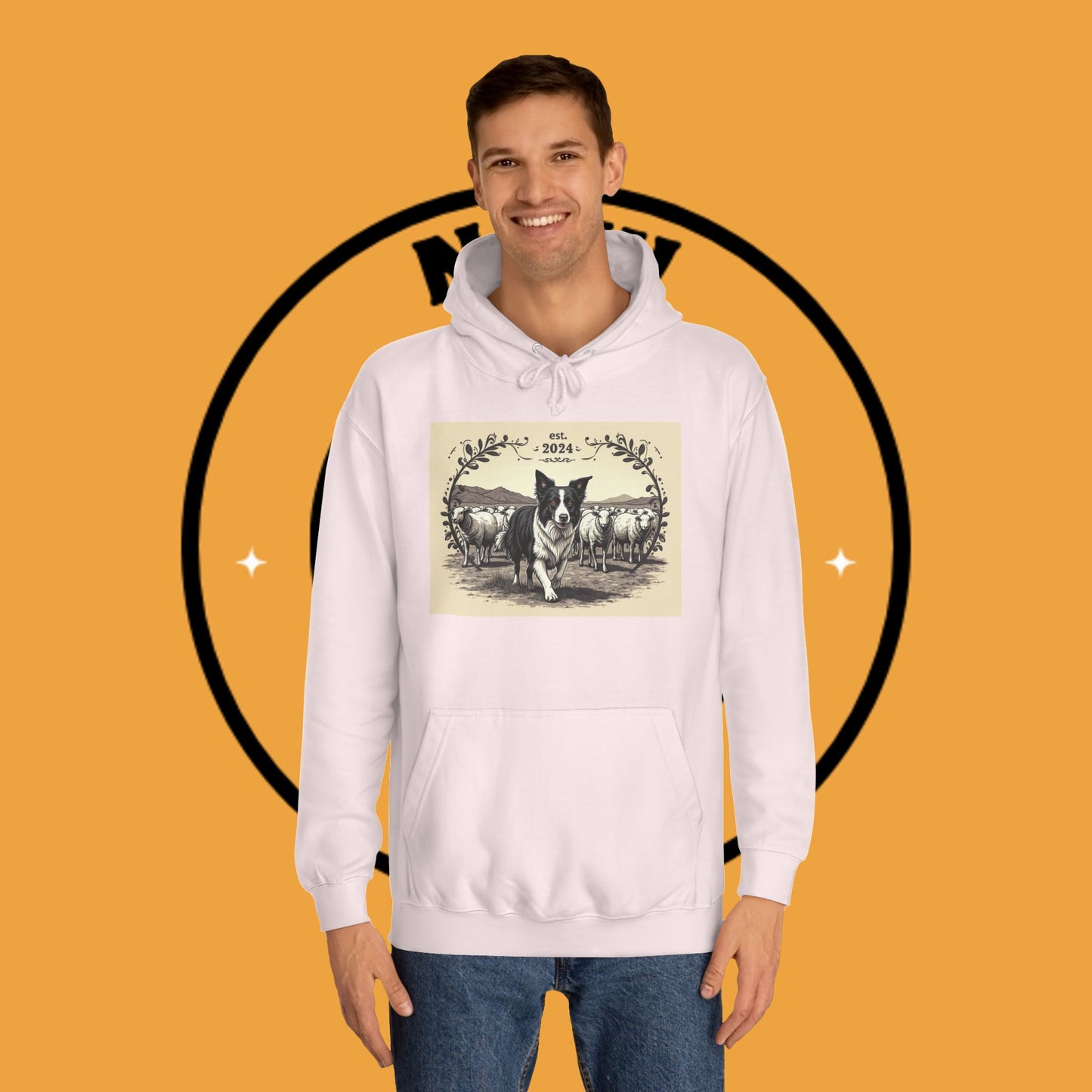 "Border Collie Sheep Herding Hoodie - Vintage Farm Life Est. 2024 Sweatshirt | Premium Pastoral Dog Design"