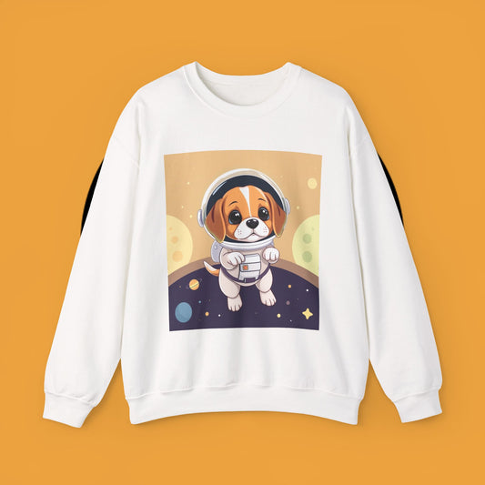 Astronaut Dog Crewneck Sweatshirt - Space Beagle Design with Helmet and Planets