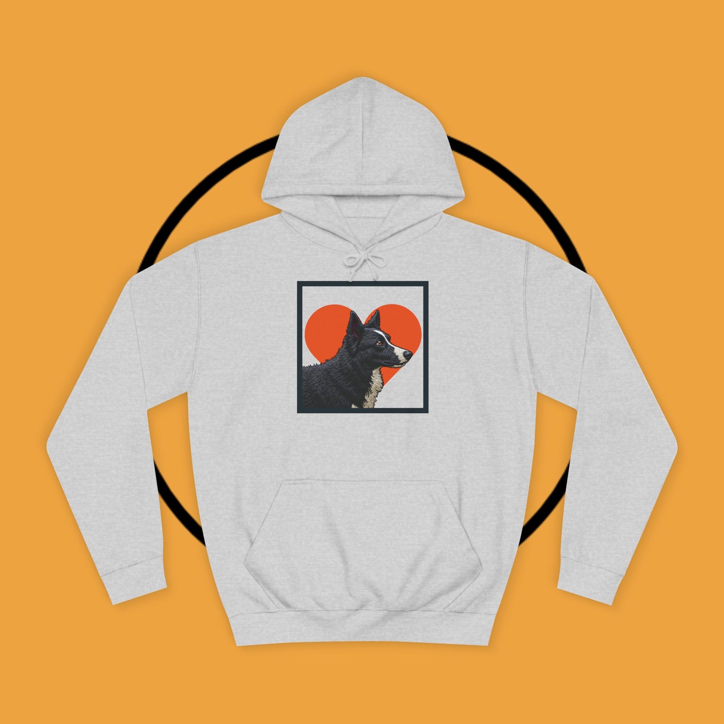 "Black & White Border Collie Portrait Hoodie - Bold Red Heart Background Dog Lover Sweatshirt | Premium Art Design"