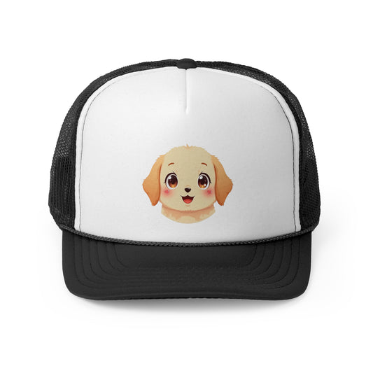 Kawaii Golden Puppy Trucker Cap - Super Cute Chibi Anime Design - Unisex Cute Cap