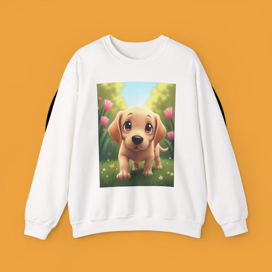 Adorable Golden Retriever Puppy in a Garden with Flowers - Cute Puppy Photo kawaii style