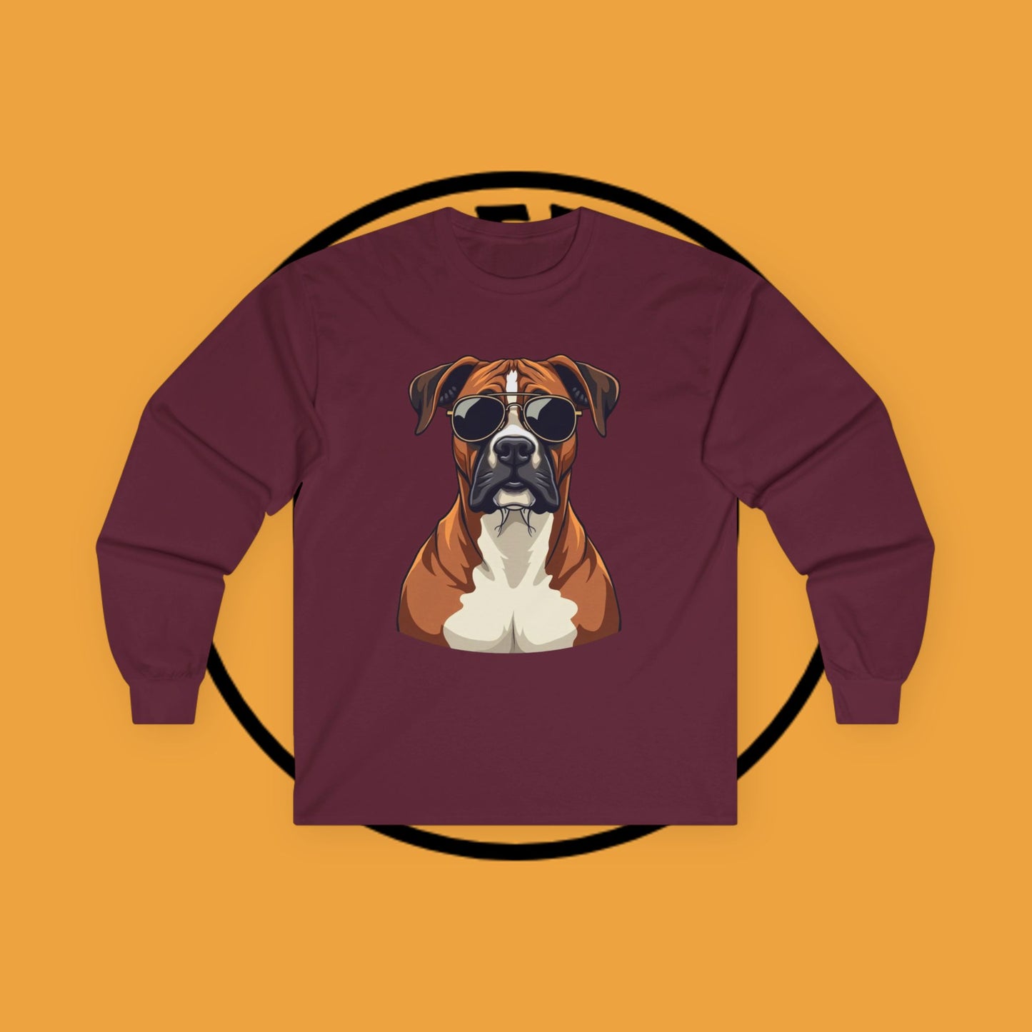 Cool Boxer Dog with Sunglasses Long Sleeve T-Shirt - Funny Aviator Style Design