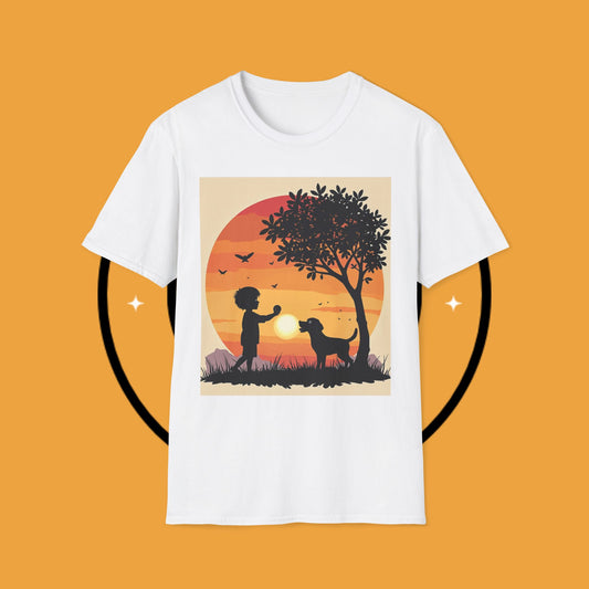 Playing with paws - Dog -  Unisex T-Shirt Design - Sunset Playmates 🌅 | Heartwarming Silhouette T-Shirt for Dog Lovers"