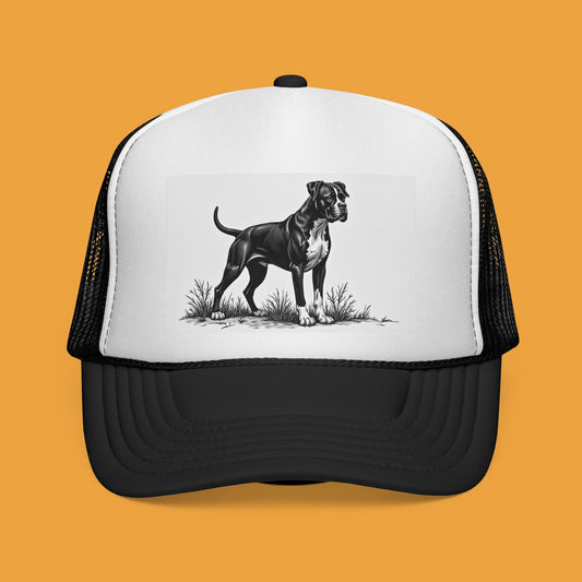"Boxer Dog Trucker Cap - Premium Black & White Design | Adjustable Snapback Hat for Dog Lovers | Streetwear Baseball Cap"