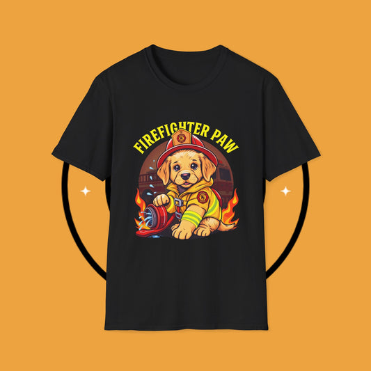 Unisex T-Shirt Design - Firefighter Paw 🚀 | Heroic Golden Retriever T-Shirt for Brave Canine Lovers - Retriever puppy like firefighter