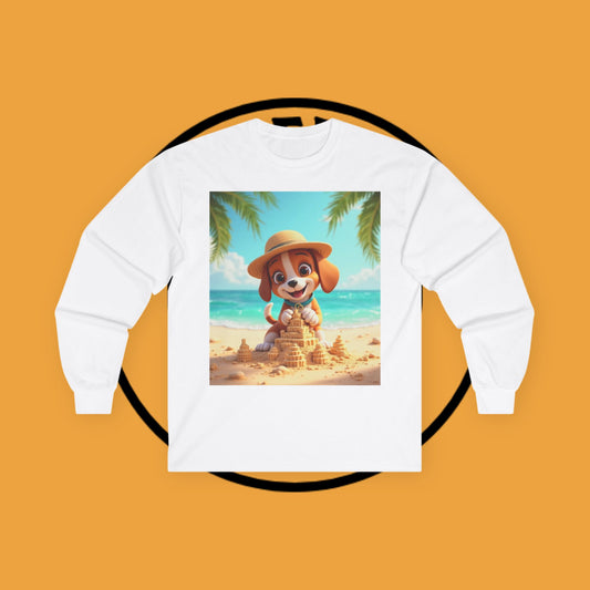 Beach Puppy Building Sandcastle Long Sleeve Shirt - Summer Tee