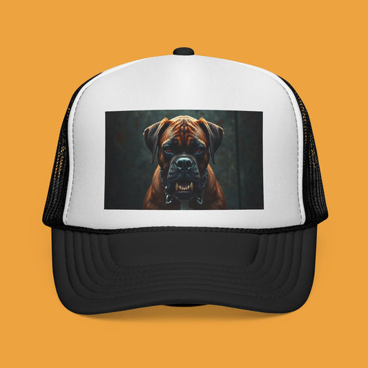 "Alpha Boxer Dog Trucker Cap - Fierce Guardian Design | Realistic Portrait Snapback Hat | Protective Breed Baseball Cap"