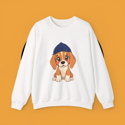 Beagle Puppy Crewneck Sweatshirt with Hat - Adorable Kawaii Dog Design