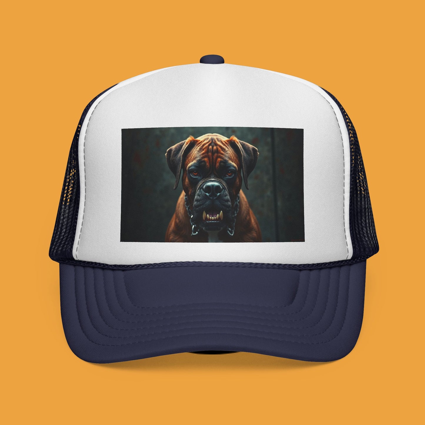 "Alpha Boxer Dog Trucker Cap - Fierce Guardian Design | Realistic Portrait Snapback Hat | Protective Breed Baseball Cap"