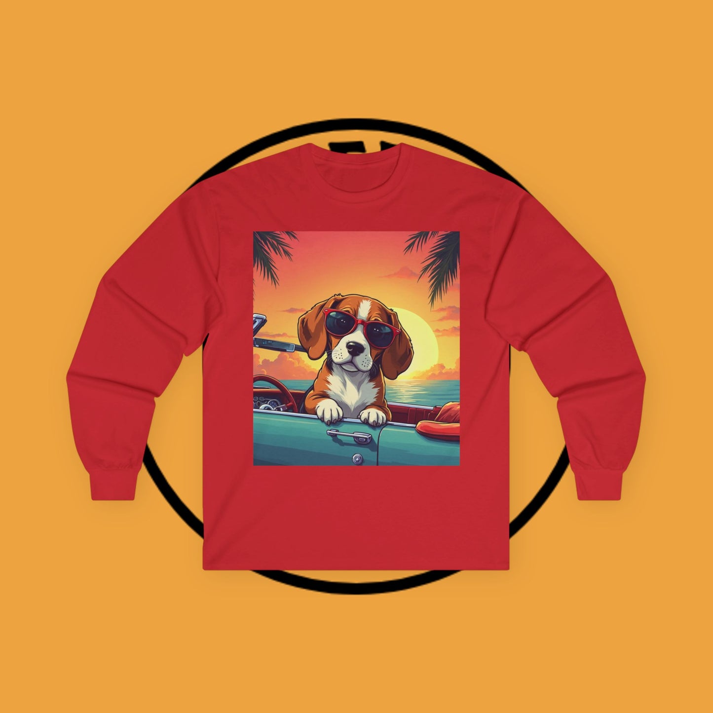 Cool Beagle Dog Sunglasses Vintage Car Long Sleeve Beach Tee