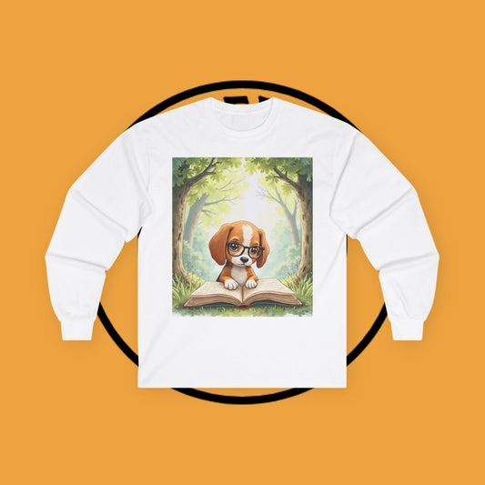 Smart Beagle Puppy Reading Glasses Book Long Sleeve Tee Gift