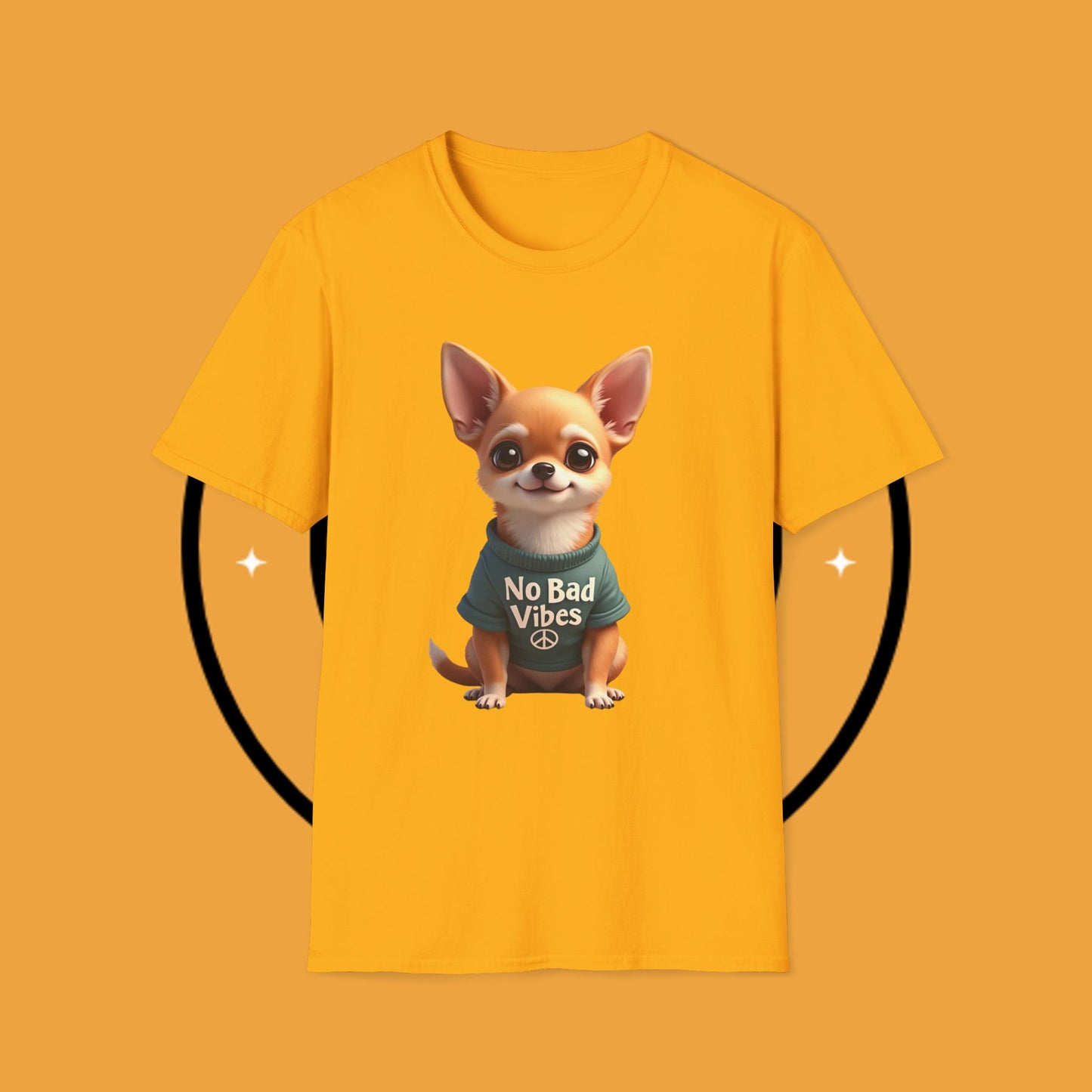 No Bad Vibes Chihuahua T-Shirt - Positive Energy Dog Art - Peace Symbol Pet Tee - Mental Health Wellness Shirt