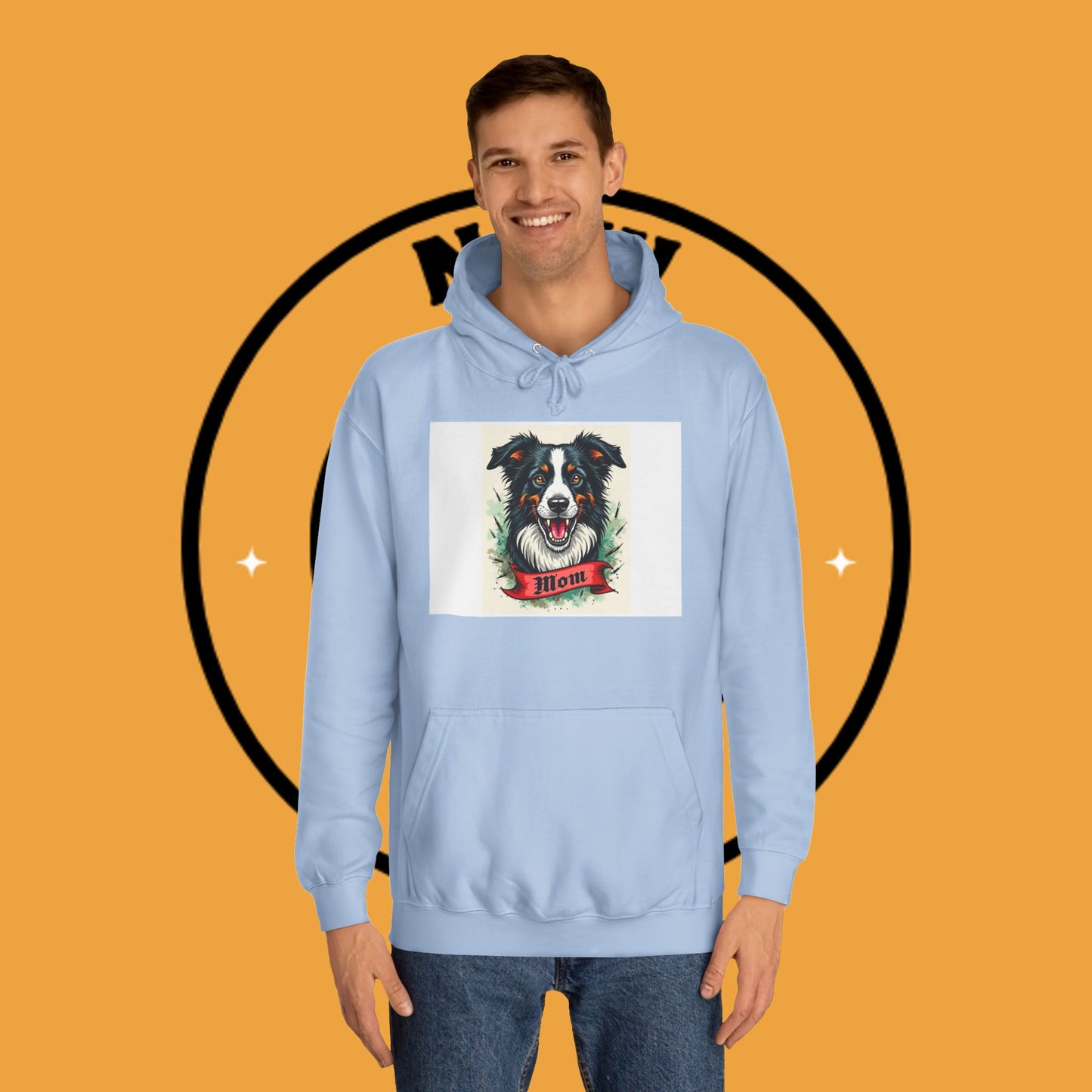 "Border Collie Mom Tattoo Style Hoodie - Vintage Dog Mother Banner Design Sweatshirt | Bold Statement Wear"