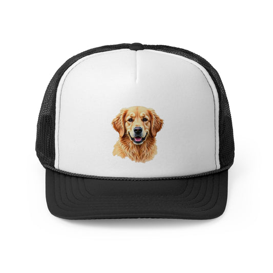 Golden Retriever Portrait Trucker Hat - Happy Dog Watercolor Art Style Cap - Perfect for Pet Lovers