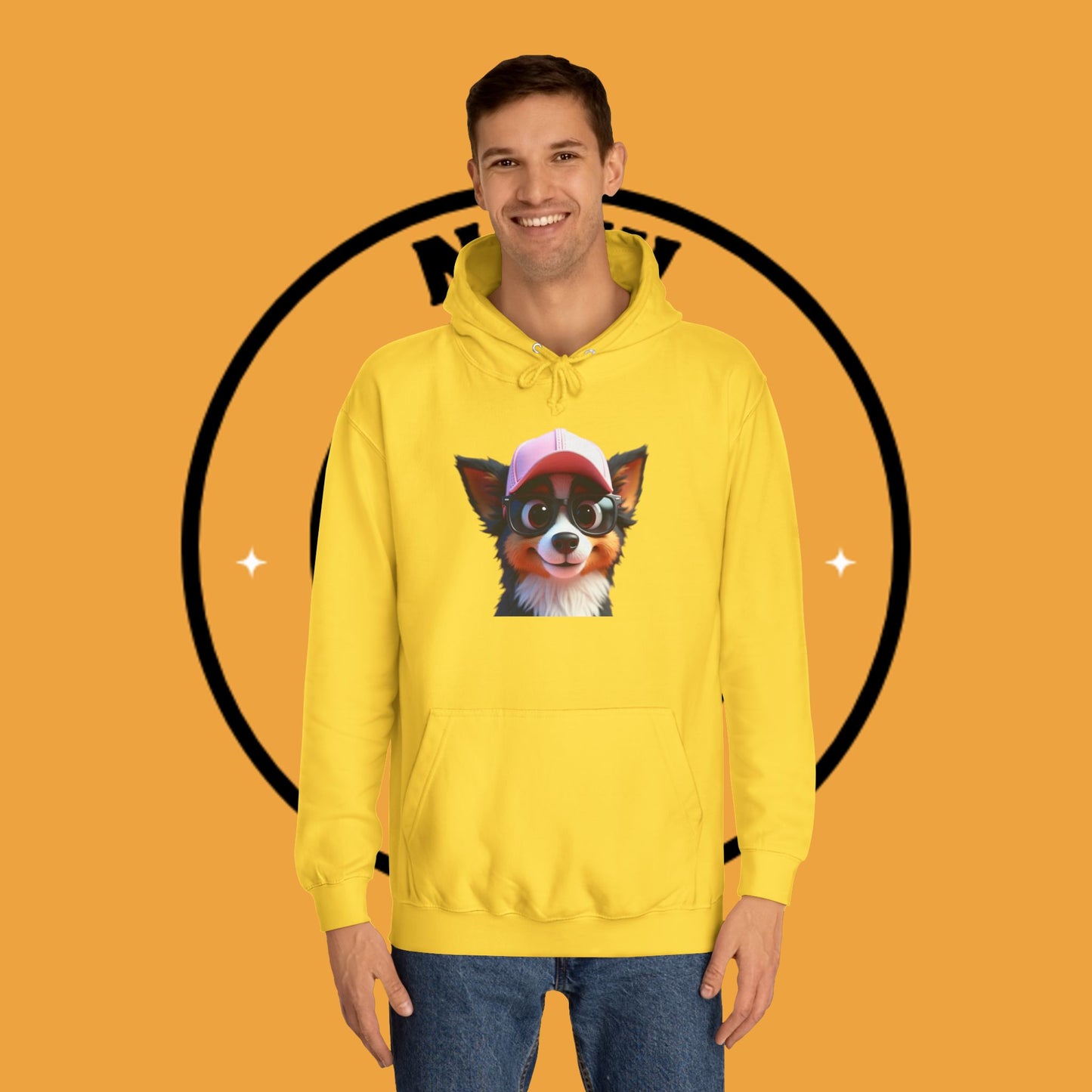 "Hipster Border Collie Puppy with Glasses & Cap Hoodie - Cute Trendy Dog Sweatshirt | Fun Design"