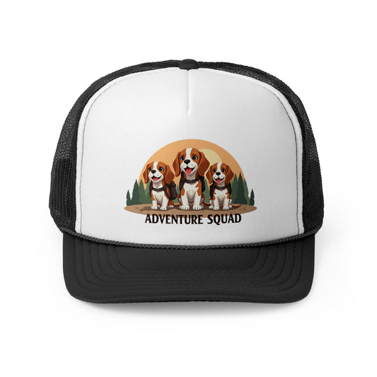 Adventure Squad Beagle Trio with Hiking Gear Trucker Hat - Team Dog Lover Cap - Adorable Dog Lover Unisex Cap