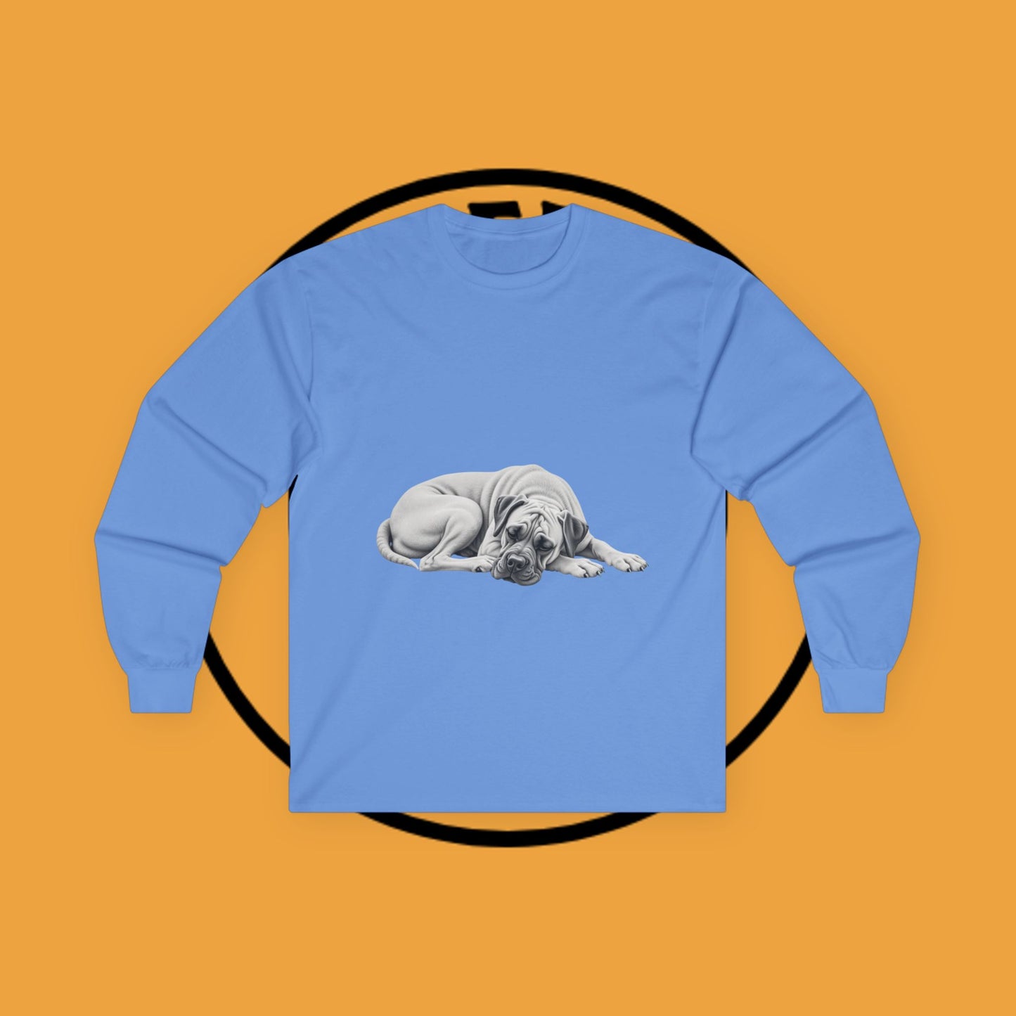 Sleepy Boxer Portrait Long Sleeve Tee - Realistic Pencil Art Relaxed Dog Shirt