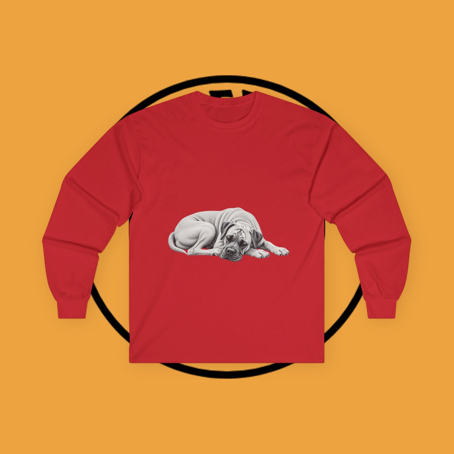 Sleepy Boxer Portrait Long Sleeve Tee - Realistic Pencil Art Relaxed Dog Shirt