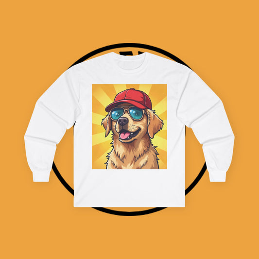 Cool Dog with Cap and Glasses - Golden Retriever Swag Urban Style - Funny Design for Casual Look - Long Sleeve T-Shirt for Sun Lovers 🌞🐾