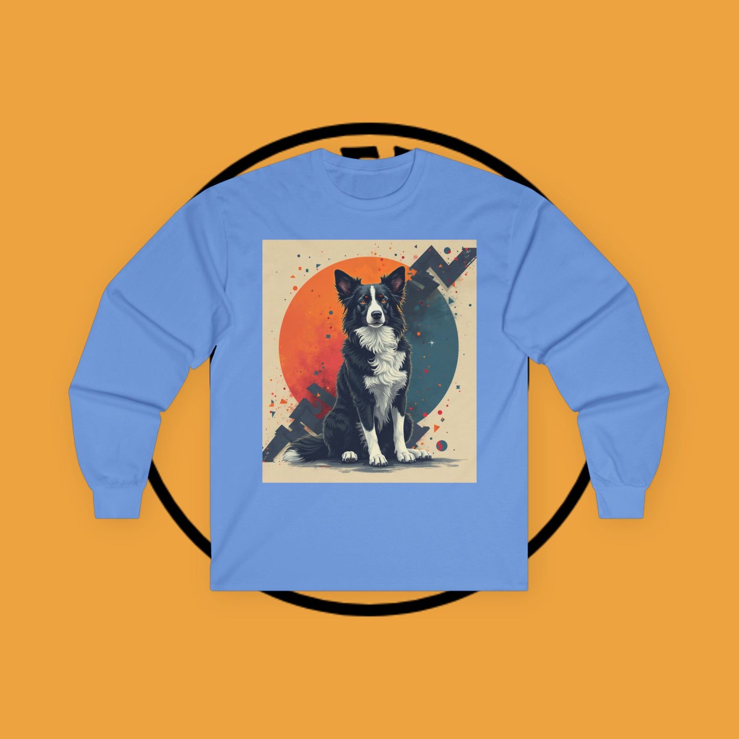 Retro Border Collie Long Sleeve Tee - Vintage Abstract Dog Art Shirt | Mid-Century Pet Apparel