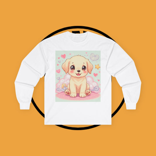 Adorable Kawaii Puppy - Cute Anime Dog Design with Hearts Long Sleeve T-Shirt for Valentine's Day and Pet Lovers ❤️🐾