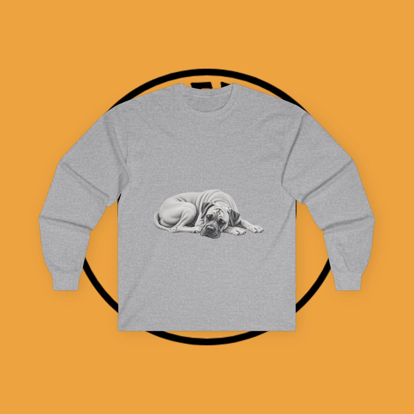Sleepy Boxer Portrait Long Sleeve Tee - Realistic Pencil Art Relaxed Dog Shirt