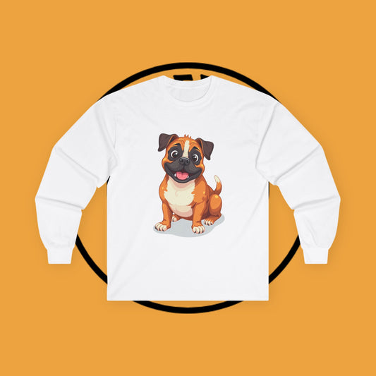 Adorable Boxer Puppy Long Sleeve T-Shirt - Happy Fawn Boxer Baby Dog Design