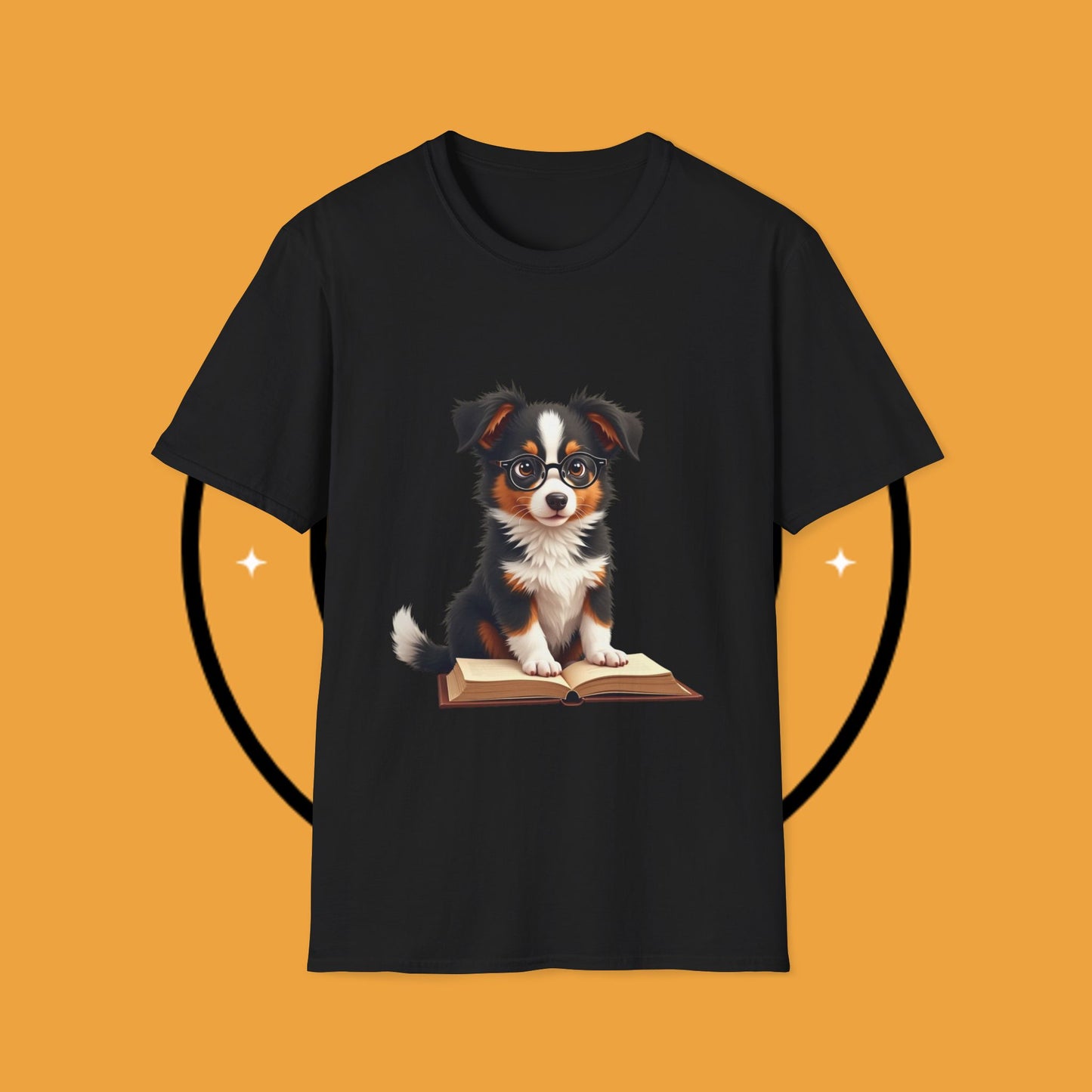 "Professor Puppy - Scholarly Border Collie" - Intellectual Dog T-Shirt - Smart Puppy with Glasses T-Shirt - Scholarly Dog Reading Book Tee | Educational Pet Lover Gift