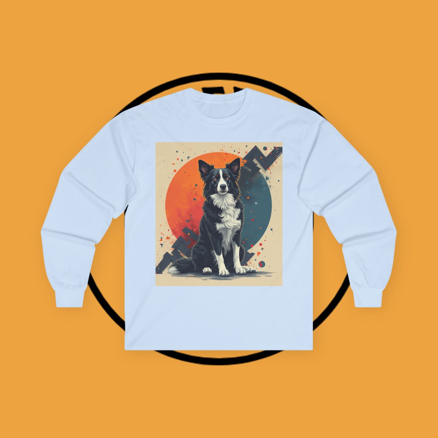 Retro Border Collie Long Sleeve Tee - Vintage Abstract Dog Art Shirt | Mid-Century Pet Apparel