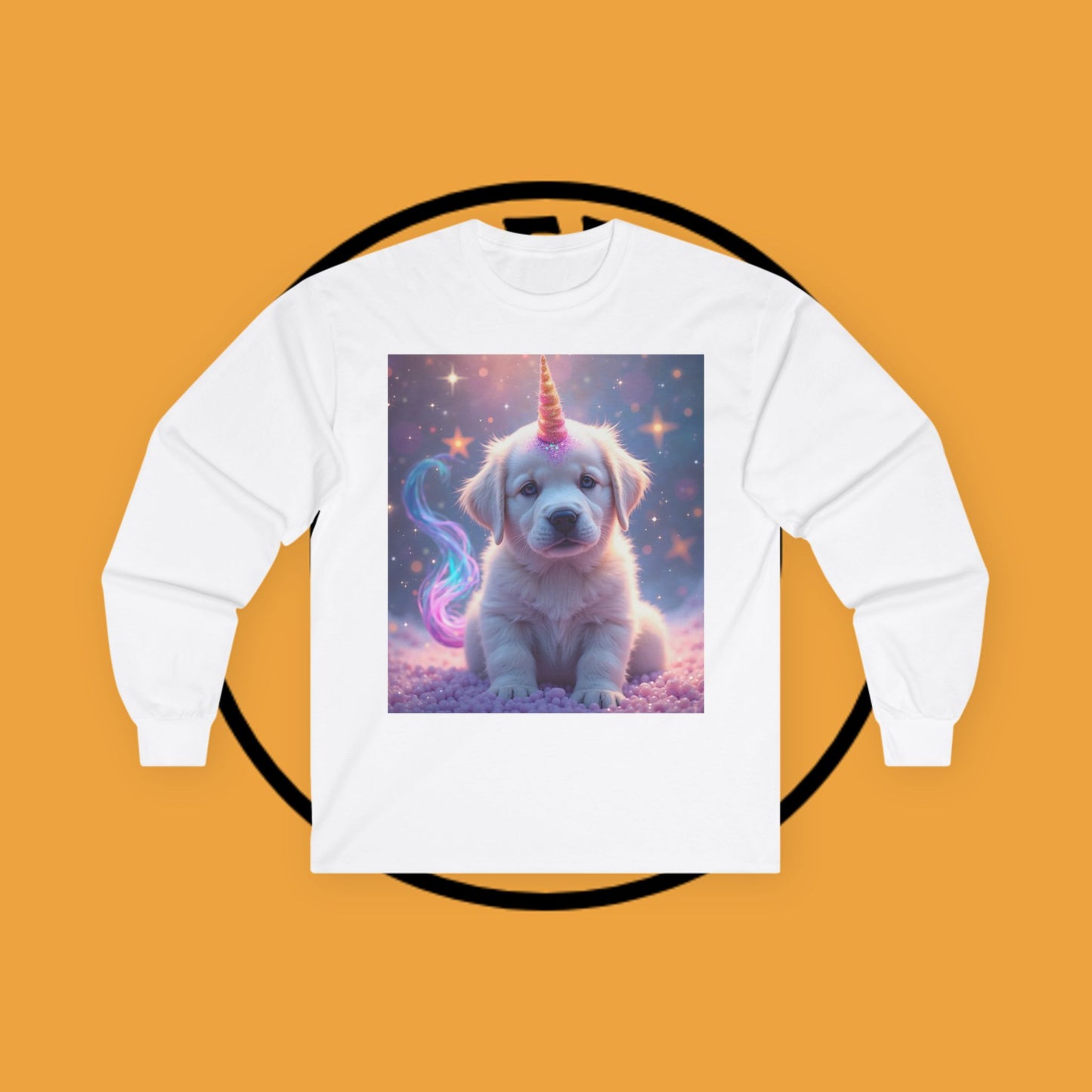 Magical Unicorn Puppy - Cosmic Fantasy Rainbow Horn Puppy Design - Unicorn Puppy with Sparkly Horn and Magic Tail - Long Sleeve T-Shirt for Fantasy Lovers 🦄✨