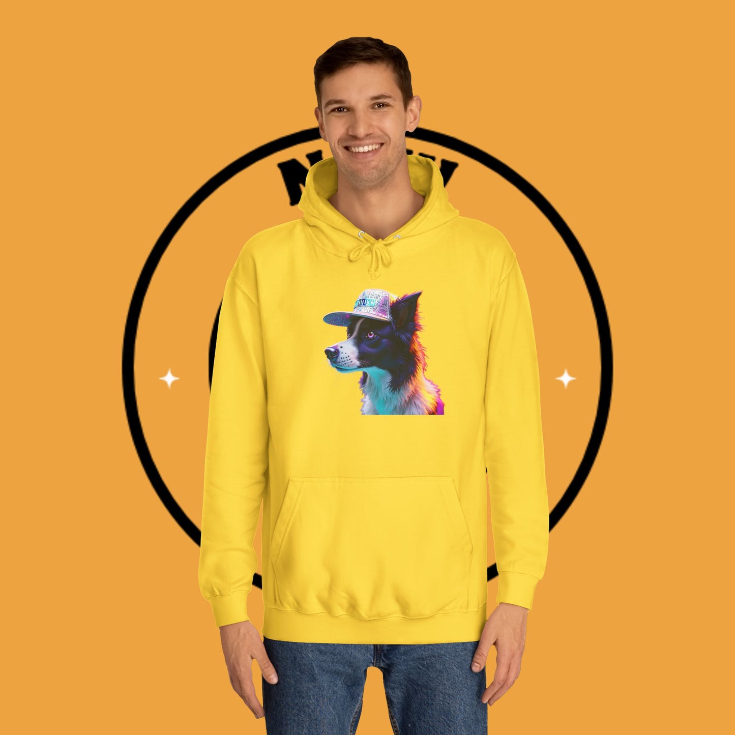 "Neon Rainbow Dog Hoodie - Vibrant Border Collie Street Art Design | Unisex Premium Streetwear"
