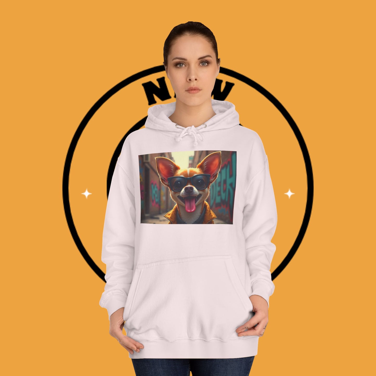 "Hip Chihuahua Sunglasses Hoodie | Cool Street Dog Art | Urban Hipster Pet Fashion | Trendy Animal Streetwear"