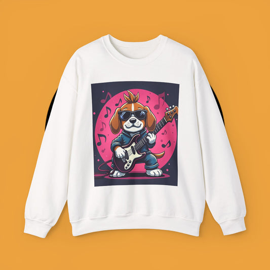 Dog Lover Crewneck Sweatshirt - Beagle Rockstar 🎸 ROCK STAR BEAGLE SWEATSHIRT - UNLEASH YOUR INNER ROCKSTAR! 🎸