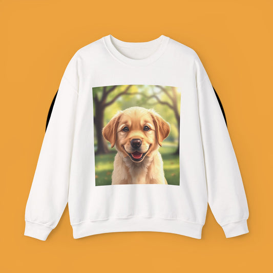 Crewneck Sweatshirt - Adorable Puppy Smiling in the Park - Sweet and Happy Golden Retriever