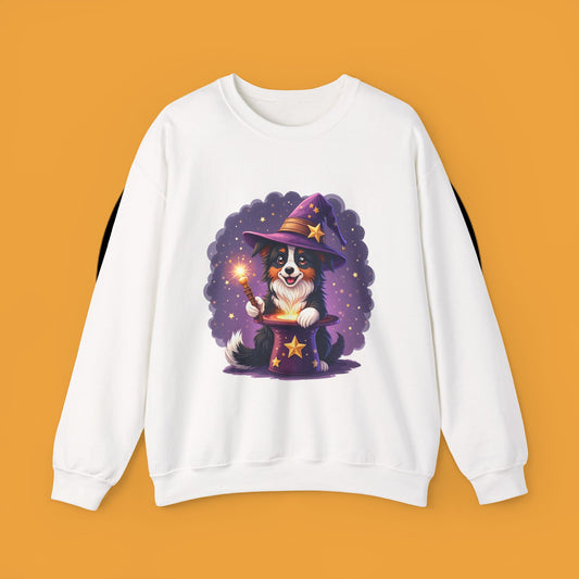 Magical Wizard Dog Crewneck Sweatshirt - Adorable Puppy Magician with Hat & Wand | Fantasy Pet Lover Gift Tee