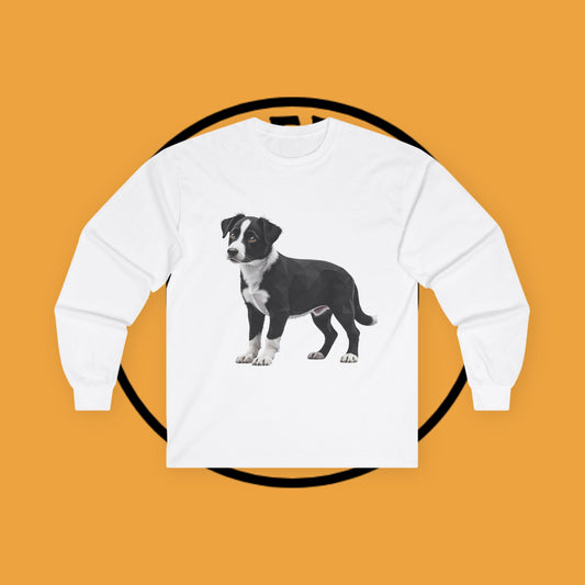 Geometric Border Collie Puppy Long Sleeve Tee - Low Poly Dog Art Shirt | Modern Pet Apparel