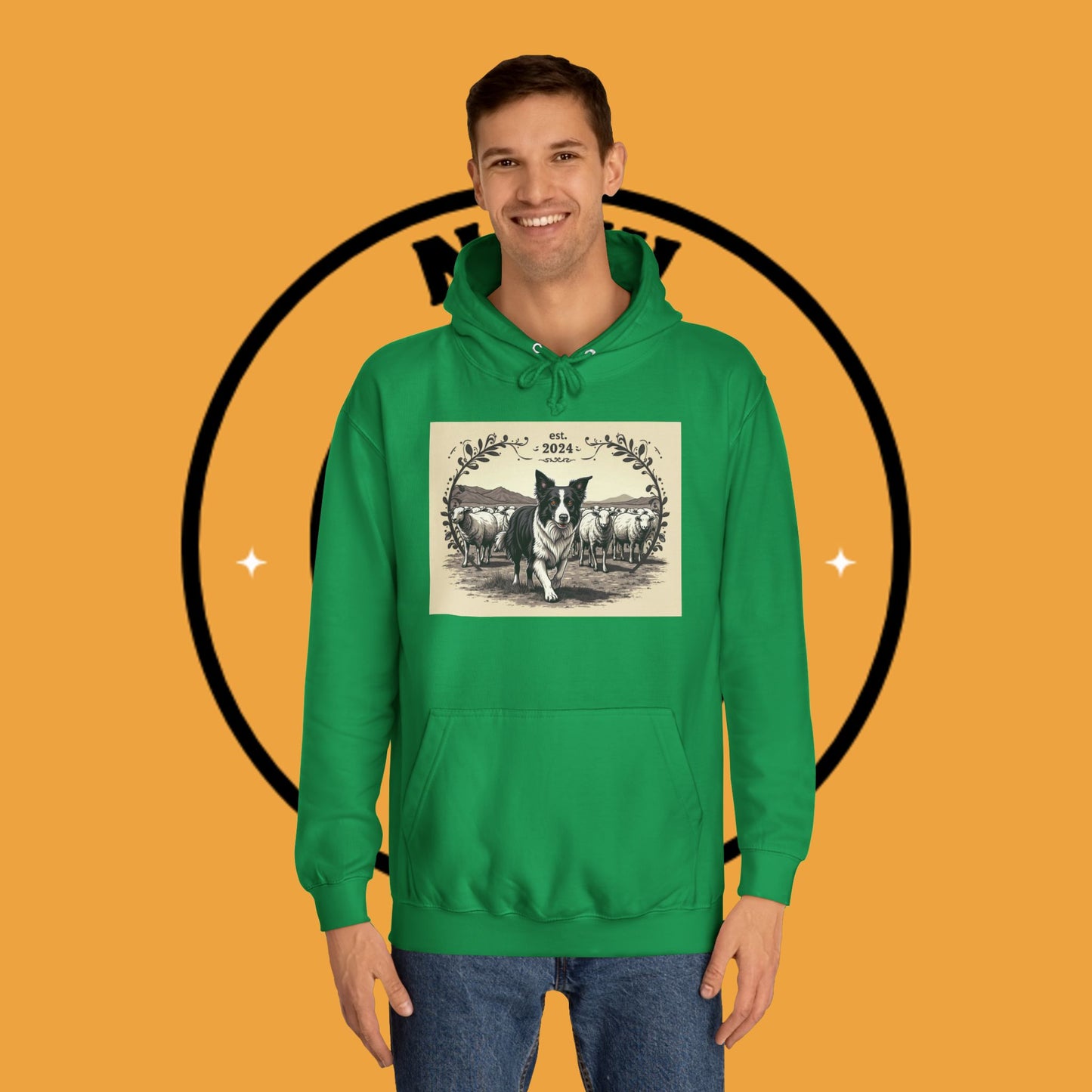 "Border Collie Sheep Herding Hoodie - Vintage Farm Life Est. 2024 Sweatshirt | Premium Pastoral Dog Design"