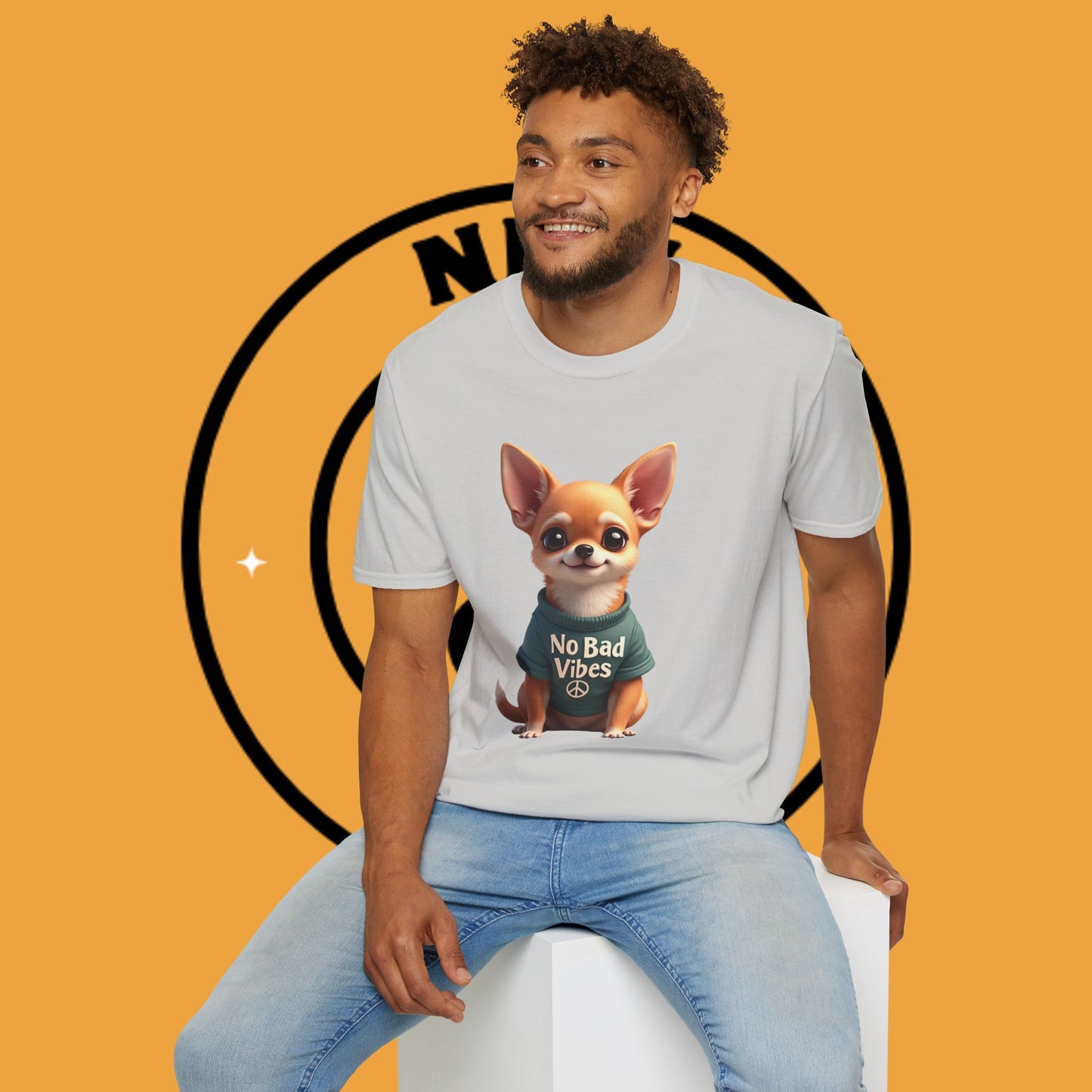 No Bad Vibes Chihuahua T-Shirt - Positive Energy Dog Art - Peace Symbol Pet Tee - Mental Health Wellness Shirt