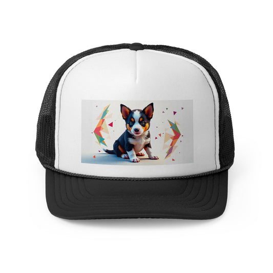 Geometric Puppy Trucker Hat - Modern Art Dog Cap - Abstract Design Baseball Hat
