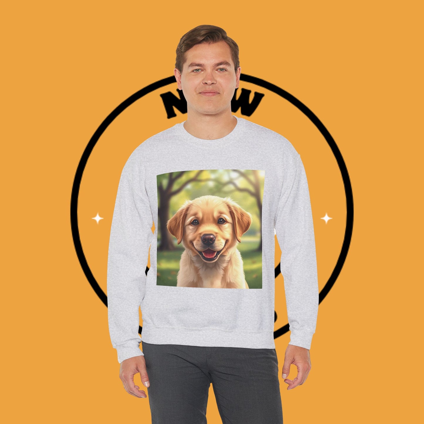 Crewneck Sweatshirt - Adorable Puppy Smiling in the Park - Sweet and Happy Golden Retriever