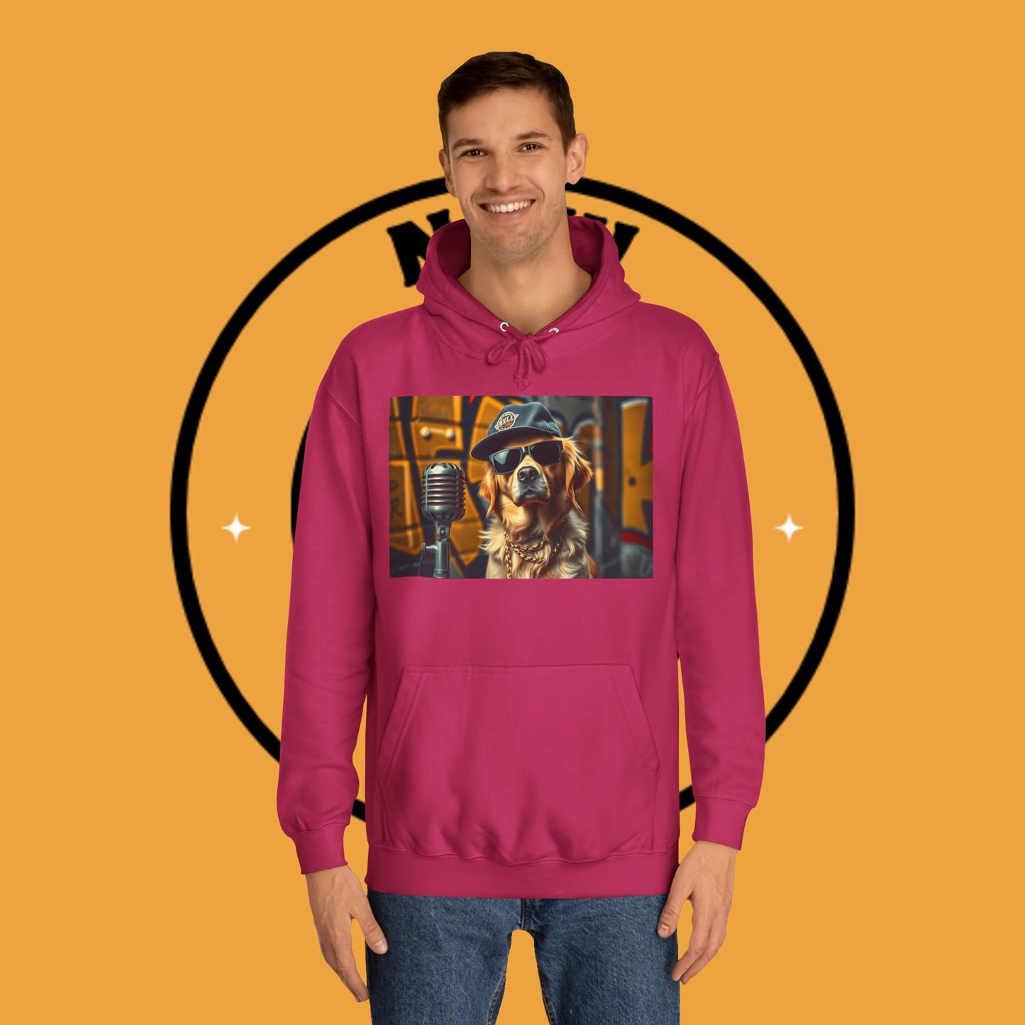 Hip Hop Hound - Cool Dog Rapper with Microphone - Rapper Dog Hoodie: Street Style Icon with Retro Vibes - Unisex Hoodie