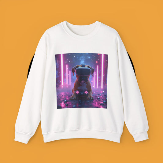 VR Gaming Boxer Dog Crewneck Sweatshirt | Funny Gamer Gift | Virtual Reality Puppy Design