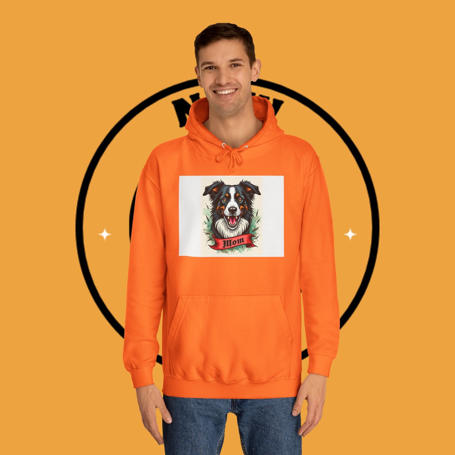 "Border Collie Mom Tattoo Style Hoodie - Vintage Dog Mother Banner Design Sweatshirt | Bold Statement Wear"