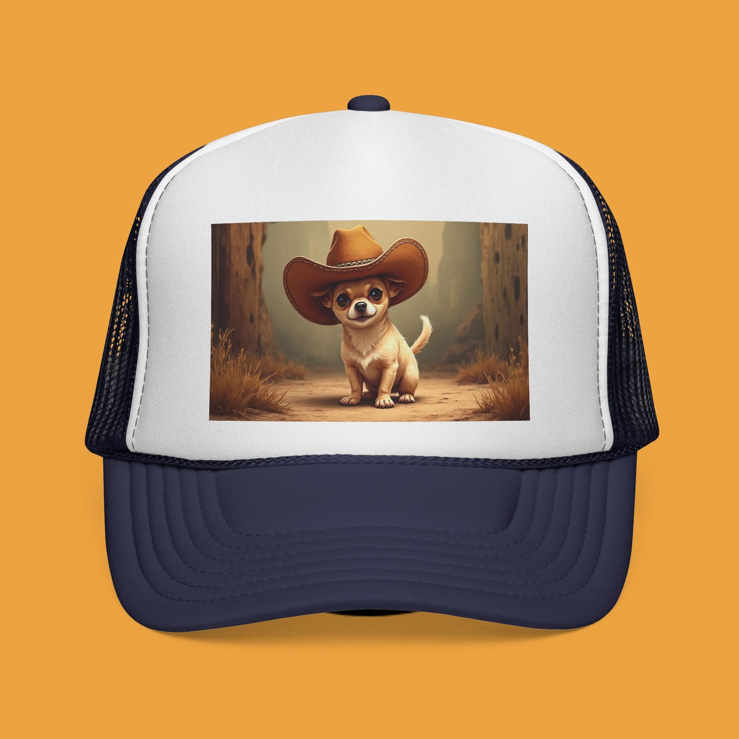 Cowboy Chihuahua Trucker Hat - Western Style Mesh Cap | Funny Dog Lover Gift with Adjustable Snapback