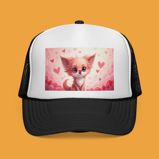 Kawaii Pink Chihuahua Trucker Hat - Cute Heart Design Mesh Cap | Valentine's Day Dog Lover Gift