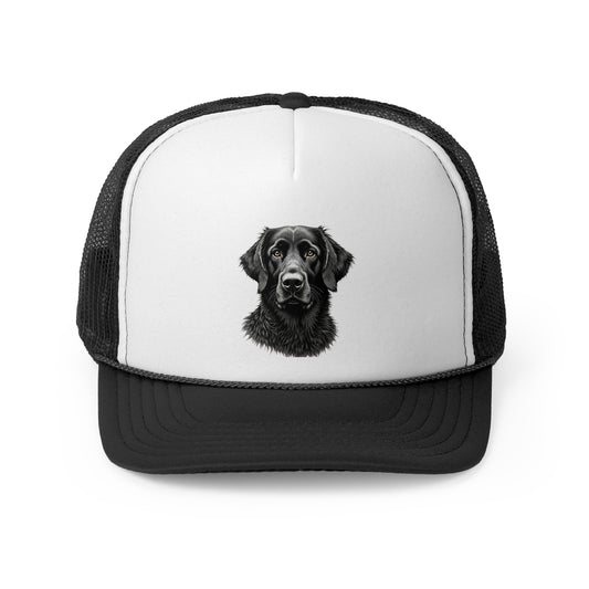Realistic Black Lab Dog Portrait Trucker Cap - Detailed Pencil Art Style - Perfect for Pet Lovers