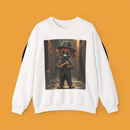 Gangster Puppy Fedora Crewneck Sweatshirt - Vintage Dog Boss Design - Retro Pet Lover Style