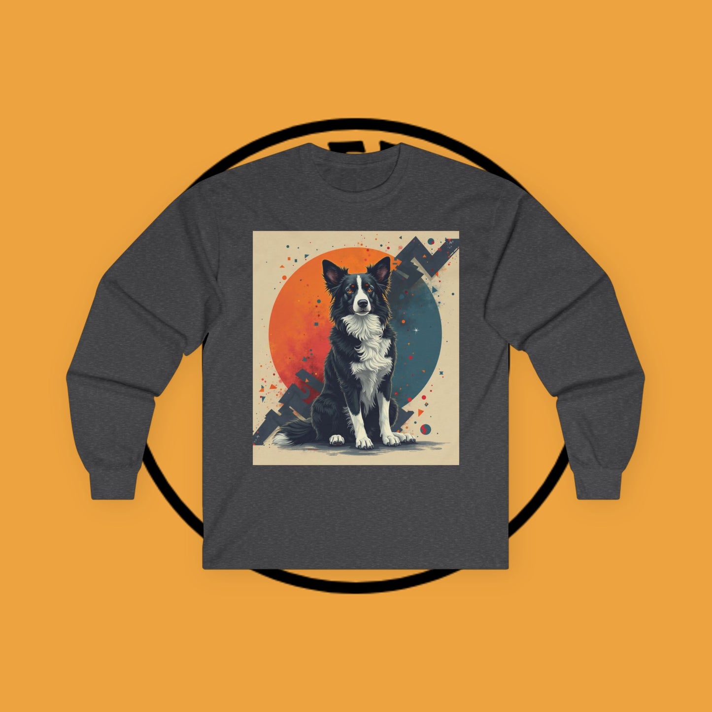 Retro Border Collie Long Sleeve Tee - Vintage Abstract Dog Art Shirt | Mid-Century Pet Apparel
