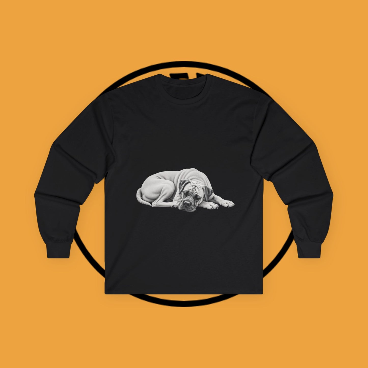 Sleepy Boxer Portrait Long Sleeve Tee - Realistic Pencil Art Relaxed Dog Shirt